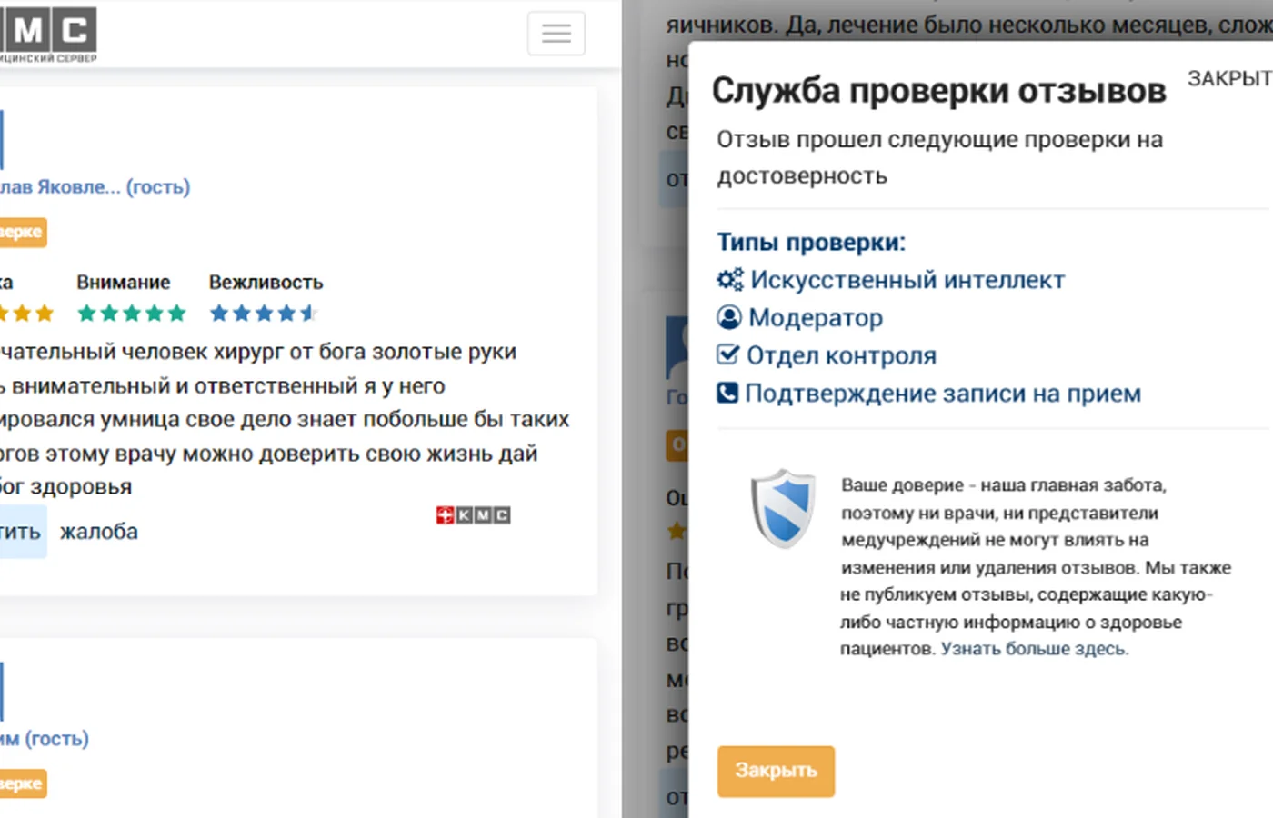 Интерфейс проверки отзывов