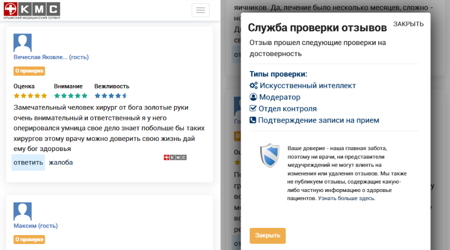 Интерфейс проверки отзывов